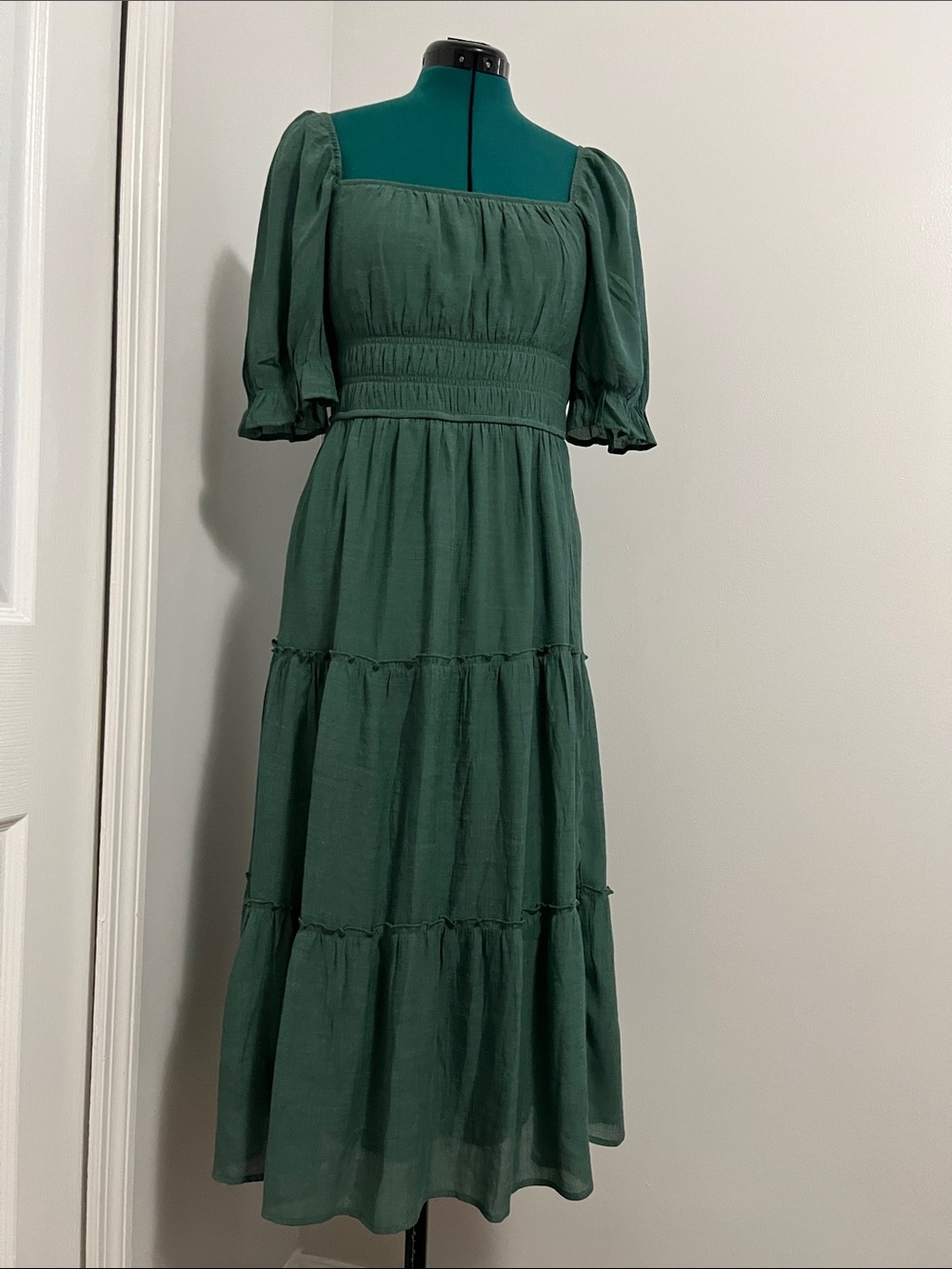 Trixxi Forest Green Square-Neck Tiered Maxi Dress